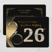 26e, Verjaardag Uitnodiging, Nummer Diamant, Foto Kaart (Voorkant / Achterkant)