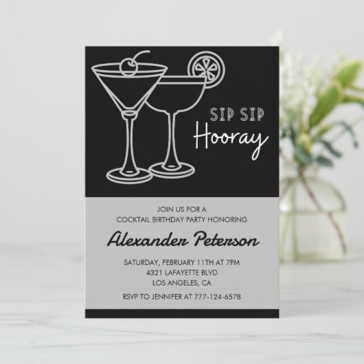 26e verjaardag uitnodigingen Mannen Cocktail Black (Staand voorkant)
