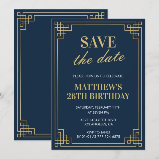 26e verjaardag uitnodigingen Mannen Save the date (Voorkant / Achterkant)