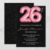 26e verjaardag uitnodigingen Pink Balloon Glam Bla (Voorkant / Achterkant)