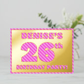 26e verjaardag — Vet, vuurtje, roze band # 26 Folie Uitnodiging (Staand Voorkant)