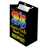 26e verjaardag: Vuurwerk Fun Pattern + Regenboog 2 Medium Cadeauzakje (Voorkant Gekanteld)