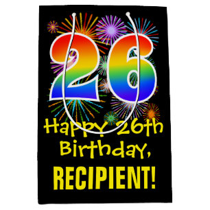 26e verjaardag: Vuurwerk Fun Pattern + Regenboog 2 Medium Cadeauzakje