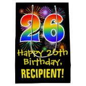 26e verjaardag: Vuurwerk Fun Pattern + Regenboog 2 Medium Cadeauzakje (Achterkant)