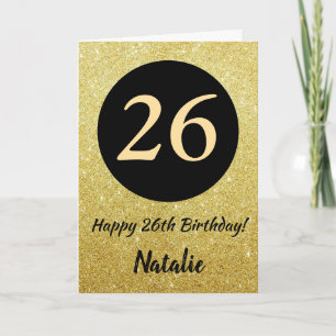 26e verjaardag zwart en gouden glitterkaart kaart