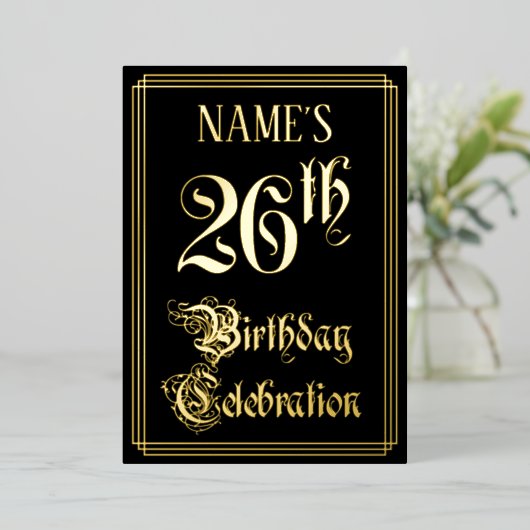 26e Verjaardagsfeest — Fancy Script & Aangepaste N Folie Uitnodiging (Staand Voorkant)