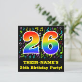 26e verjaardagsfeest: leuke muzieksymbolen, regenb kaart (Staand voorkant)