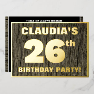 26e verjaardagsfeest: Stout, namaak houtnerfpatroo Folie Uitnodiging