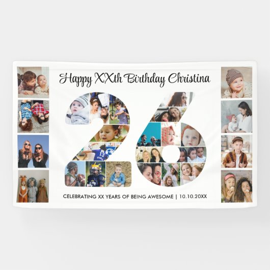 26e verpartij Cijfer 26 fotocollage Spandoek (Horizontaal)