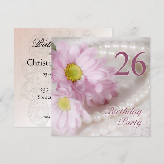 26ste verjaardag uitnodiging met madeliefjes (Voorkant / Achterkant)