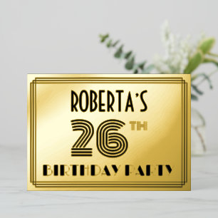 26ste verjaardagsfeest — Art Deco-stijl “26” & naa Folie Uitnodiging
