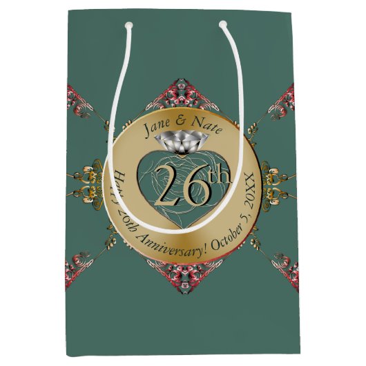 26th/Any Bruiloft Jubileum Medium Gift Bag Cadeauzakje (Voorkant)