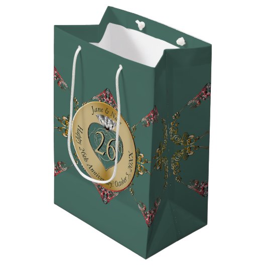 26th/Any Bruiloft Jubileum Medium Gift Bag Medium Cadeauzakje (Voorkant Gekanteld)