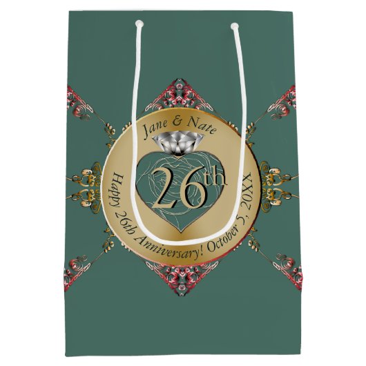 26th/Any Bruiloft Jubileum Medium Gift Bag Medium Cadeauzakje (Achterkant)