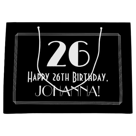 26th Birthday: Art Deco Inspired Style "26", Name Groot Cadeauzakje (Voorkant)