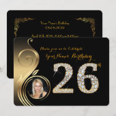 26th, Birthday Invitation, Number Diamond, Foto 2 Kaart (Voorkant / Achterkant)