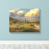 2729 - Arizona woestijn met bergen, cactus, wolken Canvas Afdruk (Insitu (Houten vloer))