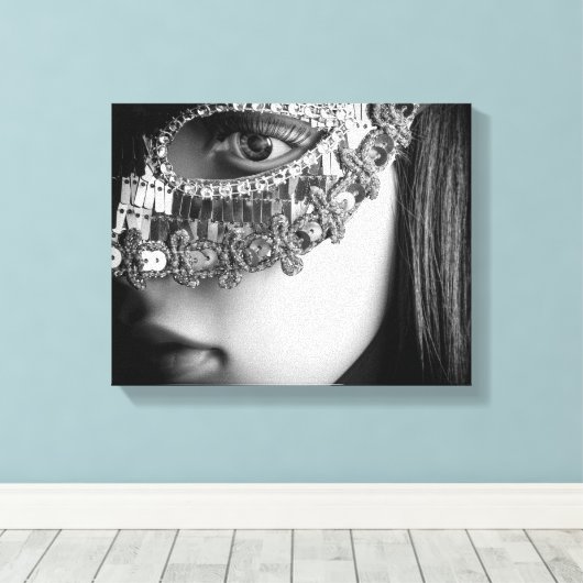 2733-Dame met Masquerade Masker Canvas Afdruk (Insitu (Houten vloer))