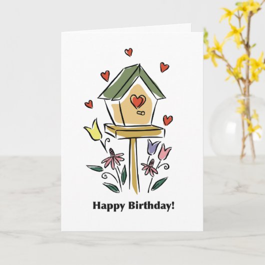 2734 Hart Birdhouse Verjaardag Kaart (Gele Bloem)
