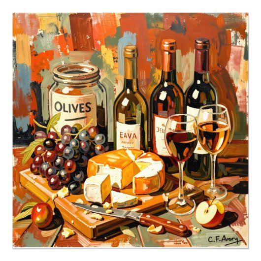 27.03" x 27.03" Olives Wine Cheese Foto Afdruk (Voorkant)
