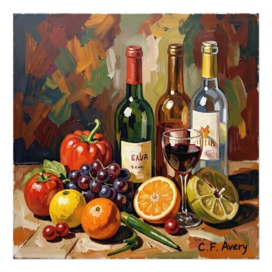 27.03" x 27.03" Still Life Wine Fruit Foto Afdruk (Voorkant)