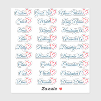 27 Aangepaste gastenlijstnamen Blue Red Heart Sticker