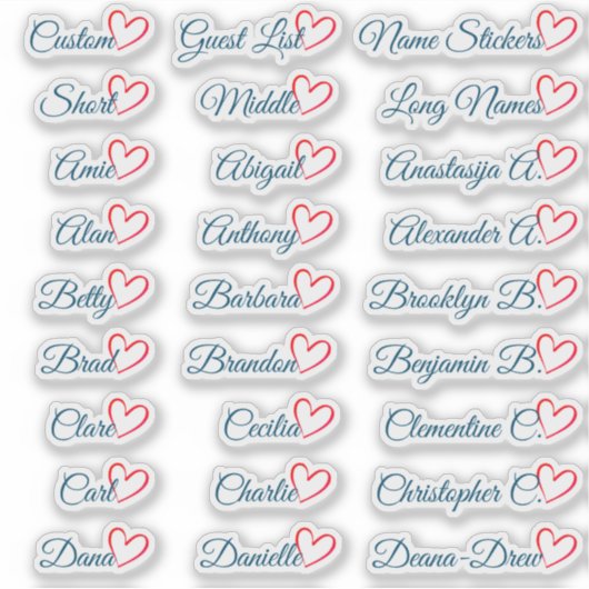 27 Aangepaste gastlijstnamen Blauwe Rode Hart   Sticker (Voorkant)