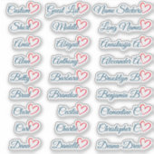 27 Aangepaste lijst met gastnamen Blauwe Rode Hart Sticker (Voorkant)