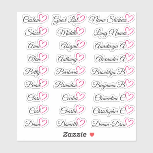 27 Aangepaste lijst met gastnamen Helder roze hart Sticker (Vel)