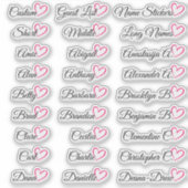 27 Aangepaste lijst met gastnamen Helder roze hart Sticker (Voorkant)