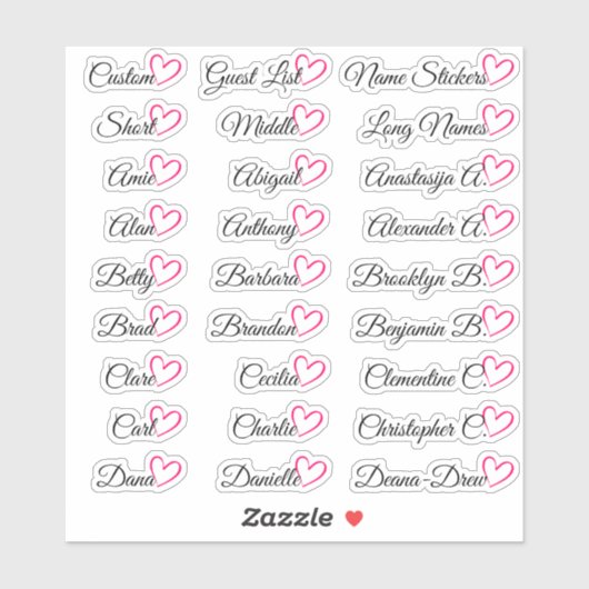 27 Aangepaste namen gastlijst Roze hart   Sticker (Vel)