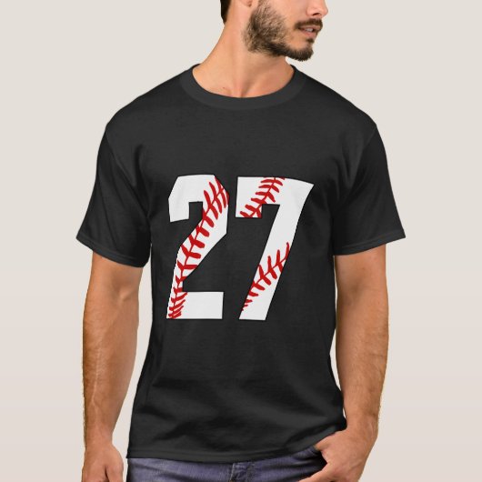 27 Baseball Laces Baseball Mom Jersey Number 27 T-shirt (Voorkant)