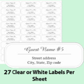 27 Custom Clear or White Wedding Guest Address  Sticker