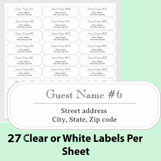 27 Custom Clear or White Wedding Guest Address  Sticker
