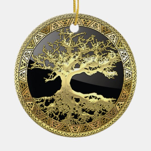 [27] Golden Celtic Tree of Life Keramisch Ornament (Voorkant)