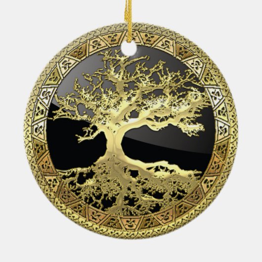 [27] Golden Celtic Tree of Life Keramisch Ornament (Achterkant)