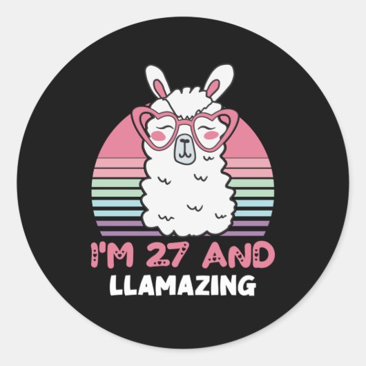 27 jaar oude dag blozen 27e verjaardag Llama Ronde Sticker (Voorkant)