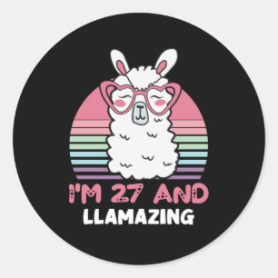27 jaar oude dag blozen 27e verjaardag Llama Ronde Sticker