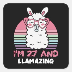 27 jaar oude dag blozen 27e verjaardag Llama Vierkante Sticker