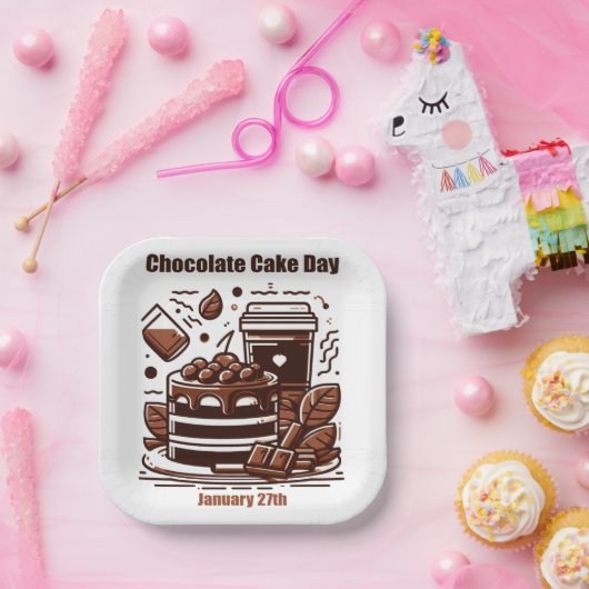 27 jan - Chocolade Cake Dag Papieren Bordje (Feest)