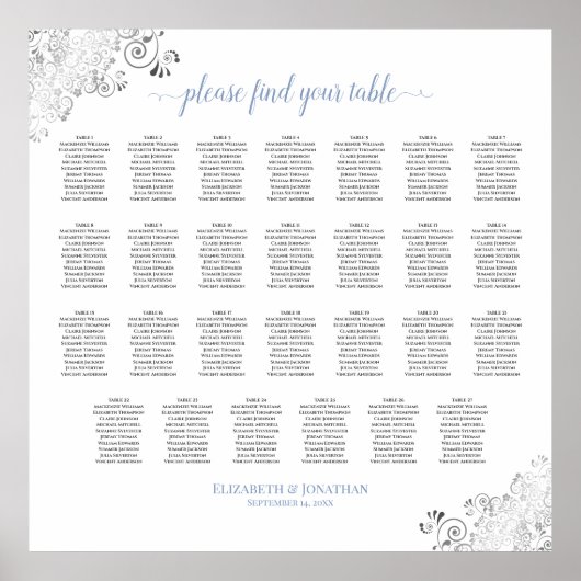 27 Table Frilly Wedding Seating Chart White & Blue Poster (Voorkant)