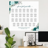 27 Tafel Blauwgroen Rozen Elegant Bruiloft Zitkaar Poster (Thuiskantoor)