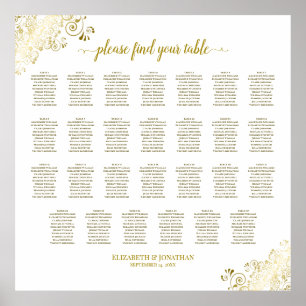 27 Tafel-bruiloft - Zitdiagram White & Gold Frills Poster
