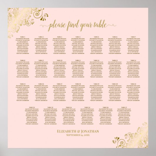 27 Tafel-bruiloft-zitje Blush Pink & Gold Poster (Voorkant)