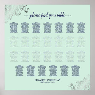27 Tafel-bruiloft-zittingskaart Mint Green & Navy Poster