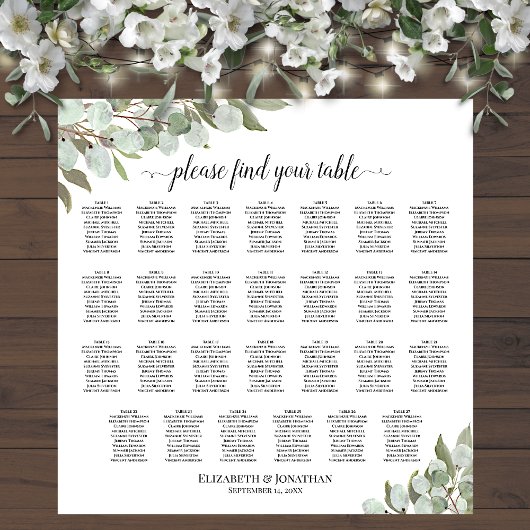 27 Tafel Eucalyptus Leaves Wedding Seating Chart Poster