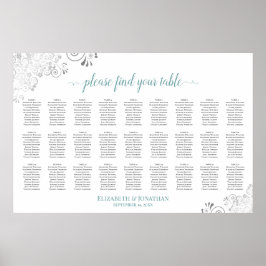 27 Tafel Fijne Bruiloftstoewijzingskaart Wit & Tur Poster