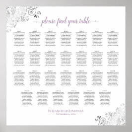 27 Tafel Lacy Wedding Seating Chart White Lavender Poster