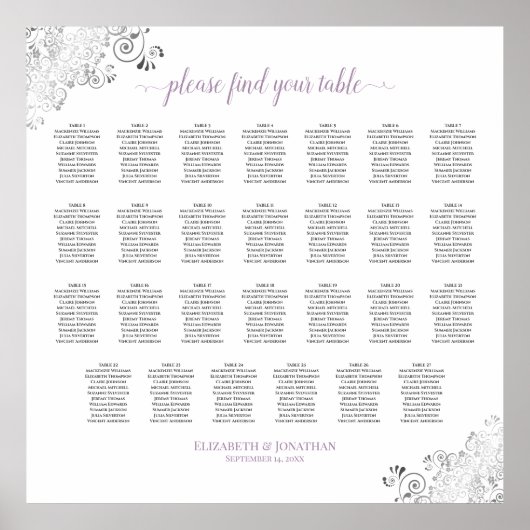 27 Tafel Lacy Wedding Seating Chart White Lavender Poster (Voorkant)