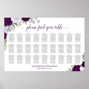 27 Tafel Paarse Rozen Chic Bruiloftstoewijzingskaa Poster
